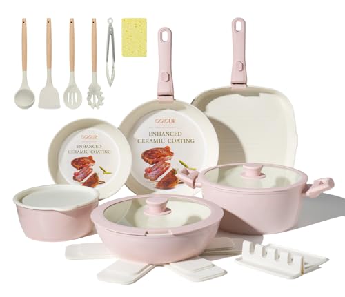 Best Pink Pot And Pan Set Non Stick 11 23Pcs Ceramic Cookware Set Non Stick Pots and Pans Set Non Toxic with Detachable Handle Induction Kitchen Cookware Set Space Saving