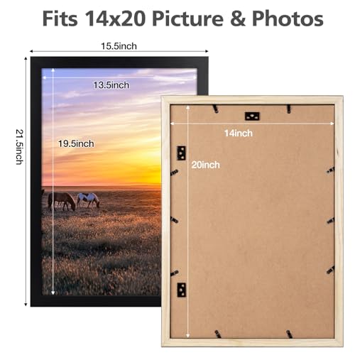 Image of Golden State Art 14x20 Picture Frame Black, Solid Wood Poster Frame 14x20 inches with Real Glass, Vertical & Horizontal Wall Hanging Large Picture Frame for Photos, Posters & Art Prints (1 Pack)