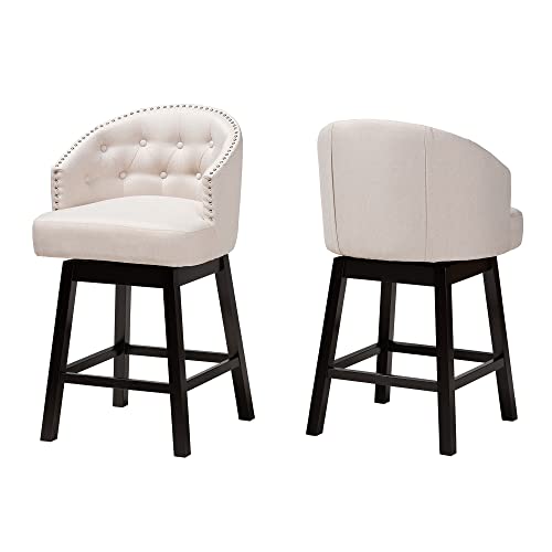 Baxton Studio Theron Counter Stools, Set of 2, Beige/Espresso Brown