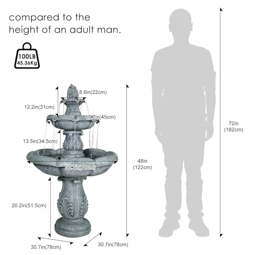 Image of Naturefalls 48 inch Grey Water Fountain Outdoor - Large Waterfall Fountain Outside, 3-Tiers Cascading, Fiber Reinforced Concrete, Indoor and Outdoor Fountain for Garden, Patio, Backyard, Lawn, Yard Decor