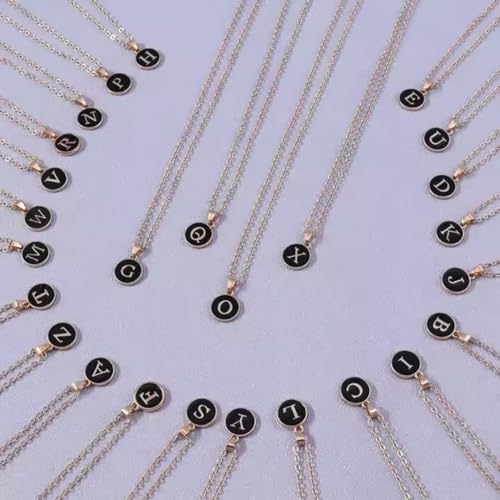 Image of Giftana Alphabet Locket with Chain, Black Enamel Letter A-Z Pendant Necklace for Woman and Girls, Personalized Initial Name Gold Plated Pendant Necklace Gift for Girlfriend, Sister
