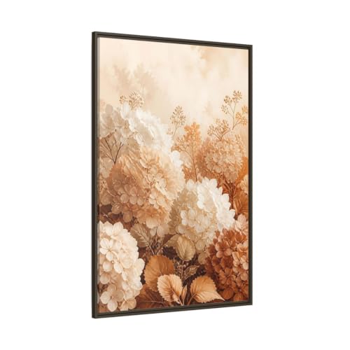 Toile hortensia 80x120 cm cadre marron espresso tableau floral vertical salon