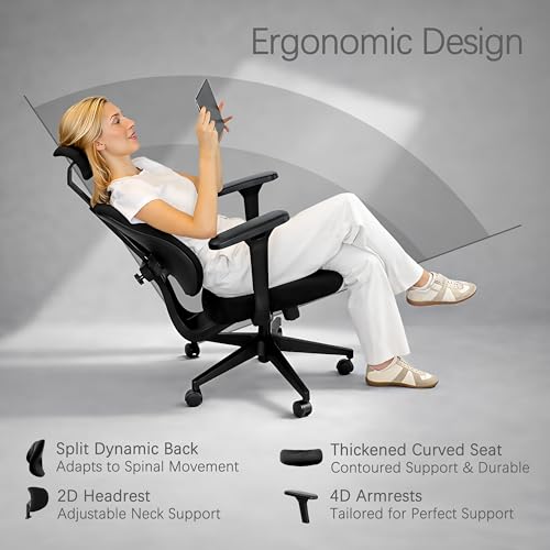 Image of Ergonomic Office Chair, Dynamic Split Back Lumbar Support, Thick High-Density Molded Foam Seat, 4D Adjustable Armrests, Swivel High Back Computer Desk Chair for Home Office, Flex S3