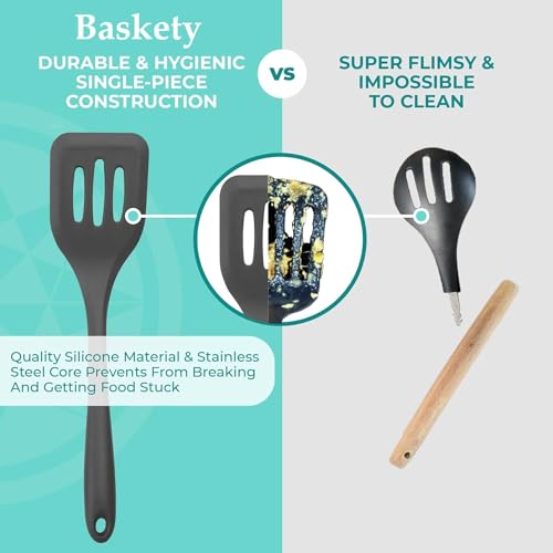 Image of Baskety Food Grade Silicone Rubber Spatula Set Non-Stick Kitchen Utensils for Baking, Cooking & Mixing (Black)