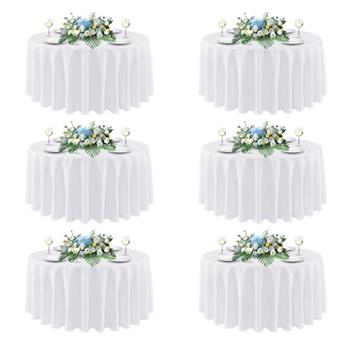 Image of sancua White Round Tablecloths 108 Inch (Fit 48-84 Inch Tables), 6 Pack