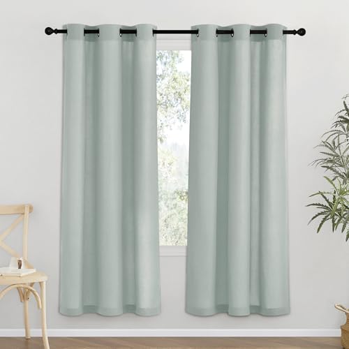 NICETOWN Sage Green Thick Linen Curtains 72" Length, Grommet Privacy Window Treatments Linen Weave with Light Penetration Vertical Drapes for Farmhouse/Home Office, W42 x L72, 2 Panels