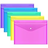 EOOUT 5pcs Plastic Envelopes, Plastic Folders for Documents, Poly Folders with Snap Closure, A4 Size, Letter Size, for School and Office Supplies