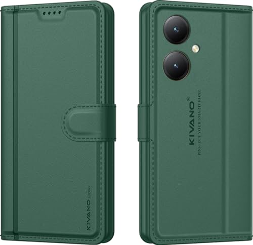 Image of KIVANO LUXE Compatible for Vivo Y27 4G Luxury Handmade Leather Magnetic Flip Folio Case | Card Holder & Kickstand | Slim Protective Cover | Unisex - Green