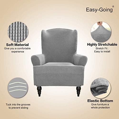 Image of Easy-Going Stretch Wingback Chair Sofa Slipcover Light Gray