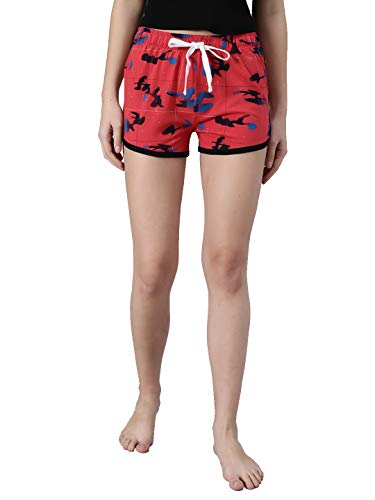 Image of KOTTY Red Printed Women Night Shorts (Red-32)