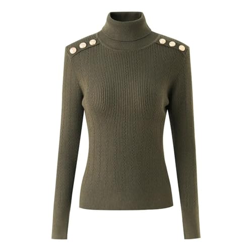 Spring and Autumn Button Turtleneck Sweater Long-Sleeve Bottoming Shirt Women's Slim Fit Pullover Sweater Top