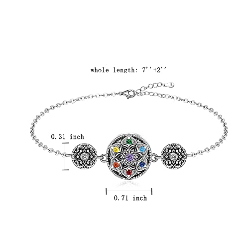 Fenthring Chakra Bracelets for Women Yoga Lotus Mandala 7 Chakra Bracelet Sterling Silver Protection Anxiety Balance Lotus Flower Meditation Gifts2