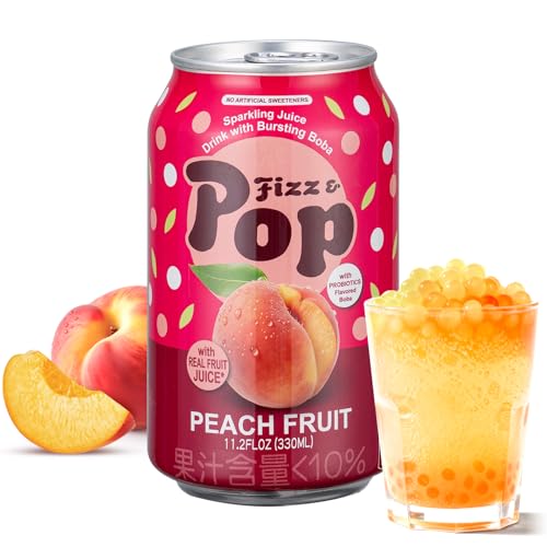 NÜLIFE Sparkling Boba Drink - Peach Popping Boba, 1 Can, Caffeine-Free Bubble Tea Alternative with Bursting Pearls, Taiwan Authentic, 11.2 Fl Oz