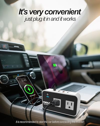 Image of YSOLX 200W Car Power Inverter 12V to 110V for Vehicles, Car Plug Adapter Outlet with 4 USB Fast Charger, Car Charger Cigarette Lighter Adapter for Phone, Laptop on Road Trip (Pack of 2)