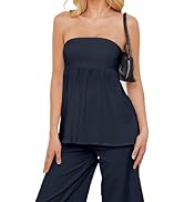 OLAPTA Women Strapless Bandeau Tube Top Ruffle Hem Off Shoulder Sleeveless Pleated Peplum Blouse ...