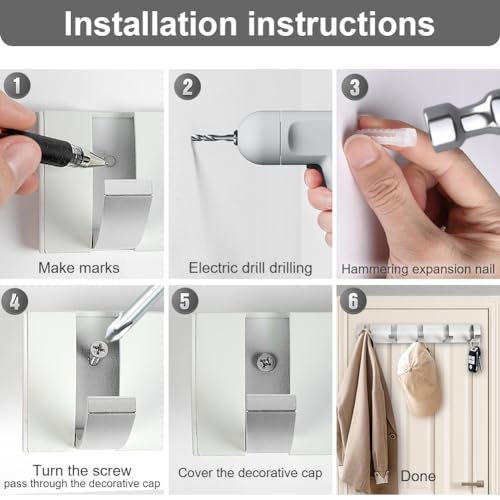 Miniatura 3 de Flintronic Flip Perchero De Pared, Perchero De Pared Plegable 5 Ganchos, Percha De Pared Natural Para Colgar Abrigos Bufandas, Monederos Y Más- Álamo, Blanco
