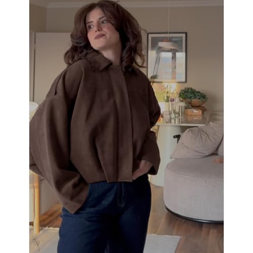 Women's Faux Suede Casual Lapel Pilot Pocket Coat,Trendy Streetwear Long Sleeves Y2k Motorcycle Outerwear3