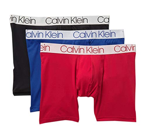 Calvin Klein Men`s Microfiber Boxer Briefs Pack of 3 (Black(NP2214-986)/Red, Large)