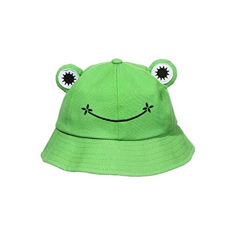 Frog Bucket Hat for Men & Women,Cotton Vacation Fishing Cap Sun Hat Cartoon Cap (Green) Cover