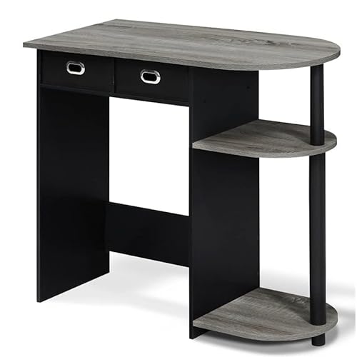 Furinno Go Green Home Laptop Notebook Computer Desk/Table With 2 Drawer Bins, French Oak Grey/Black/Black #TOP3