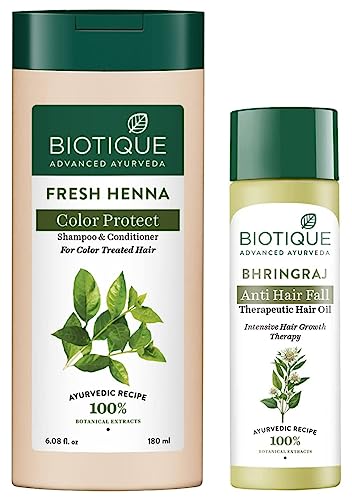 Biotique Bio Bhringraj Fresh Growth Therapeutic Oil, 120ml And Biotique Bio Henna Leaf Fresh Texture Shampoo & Conditioner, 180 ml