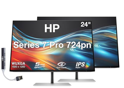 Image of HP Series 7 Pro 724pn 24 inch WUXGA IPS Monitor with 5ms Response Time, Anti Glare, Flicker Free, VESA Mount (100mm), Displayport, HDMI & Dockztorm USB Port Expander, Black /Silver (8X534AA#ABA) 2 Pack