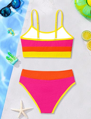 Image of Girls Bathing Suit Color-Block Adjustable Straps Bikini Sets Girls Two Piece Swimsuits with Chest Pad Swimwear 7-18T