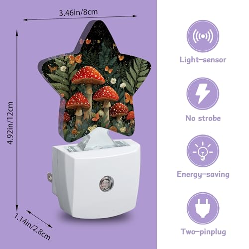 Image of Fantasy Mushroom Nightlights Plug in Wall,Butterfly Moon Decorative Star Lamp with Automatic Lighting for Living Space,Gentle Glow for Kids Room,Hallway,Bathroom
