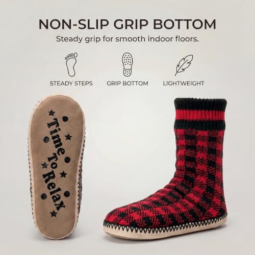Image of Cozylook Mens Slippers Soft Sole Non Slip Fleece Lined Slipper Socks | High shaft knit upper, warm sherpa interior, cushioned underfoot comfort, grippy bottom for winter home, dorm and travel