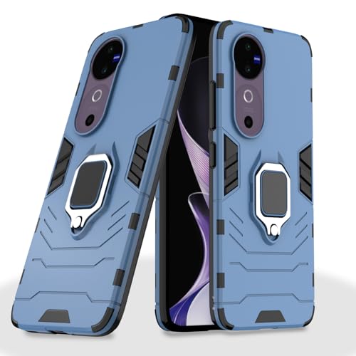 Image of Pikkme D5 Tough Armor Bumper Case | 360 Protection Case | Ring Holder Stand Back Cover for Vivo V40 5G / V40 Pro 5G / T3 Ultra 5G (Blue)