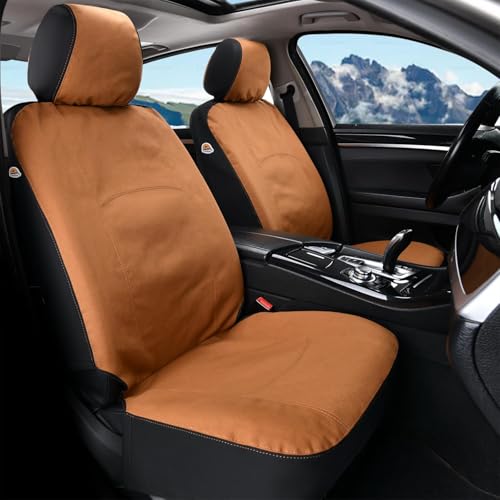 Image of Coverado Car Seat Covers Front, Canvas Universal Seat Covers for Cars, 2-Pack Car Seat Cushions, Auto Seats Protectors for Kids & Dogs, Driver Seat Covers Fit for Most Vehicles Trucks SUVs /Khaki