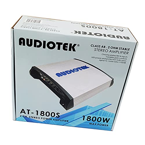 Audiotek At1800S 2 Channel Stereo Car Amplifier - 1800 Watts, 2 Ohm Stable, Led Indicator, Full Range, Bass Knob Included, Great For Speakers And Subwoofers With 4 Ga Amp Kit Blue Bundle #TOP6