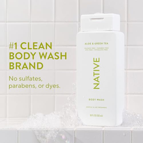Image of Native Clean Body Wash, Gentle & pH-balanced for Sensitive Skin, 24-Hr Freshness for Women & Men, Vegan & Cruelty-Free, Free of Sulfates, Parabens & Phthalates, Aloe & Green Tea, 18 fl oz