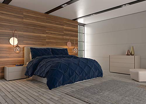 Image of Nestl Queen Comforter Set Pinch Pleat Comforter, Bedding Comforter Sets, Comforter Set for Queen Bed, Pintuck Comforter Set Full Size, Down Comforter with 2 Pillow Shams, 3-Piece - Navy Blue