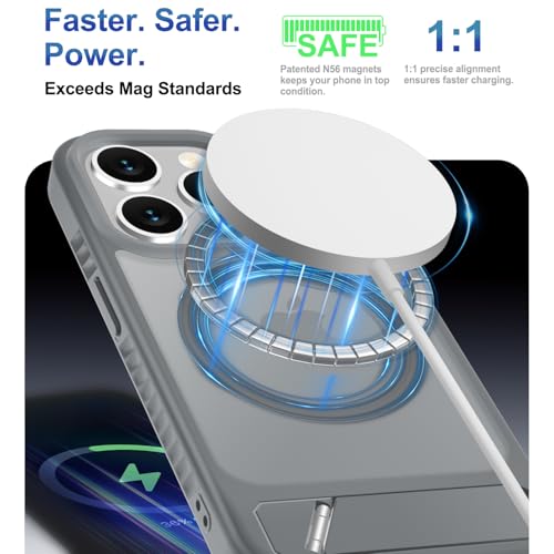 RMOCR for iPhone 15 Pro Case with Screen Protector+Lanyard Wrist Strap,Magnetic Translucent Matte Rugged Slim Phone Cover Built in Invisible Kickstand [Fit for MagSafe],Grey - image 3