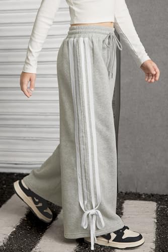 Girls Winter Trendy Striped Side Baggy Track Pants Cute Bowknot Y2K Wide Leg Sweatpants 5-14 Years3