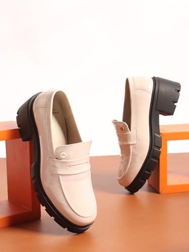 Image of Carlton London Chunky Heel Loafers for Women - Classic Style with Modern Comfort - Perfect for Work & Everyday