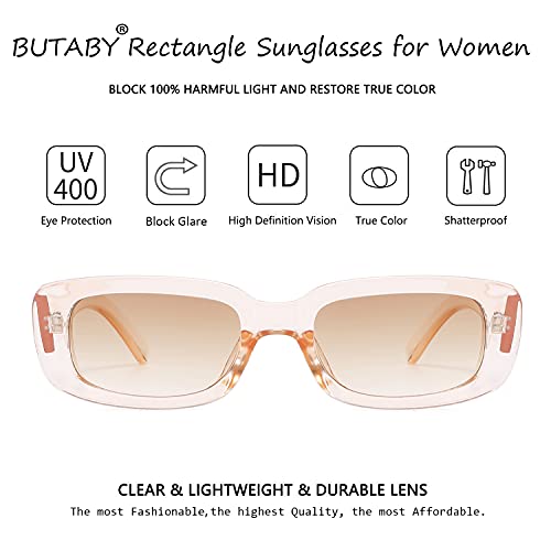 Image of BUTABY Rectangle Sunglasses for Women Retro Driving Glasses 90's Vintage Fashion Narrow Square Frame UV400 Protection