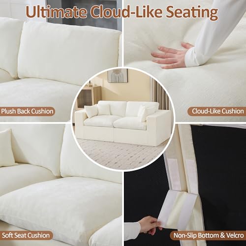 Image of 83''Cloud Boneless Sectional Couch, Modular Sectional Sofa Deep Seat, Upholstered Convertible Comfy Loveseat Chenille Memory Foam Sofa Couches for Living Room, Beige