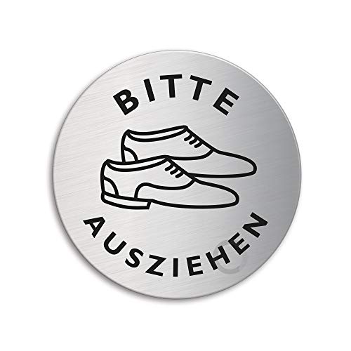 Schild Bitte Schuhe ausziehen Ø 75 mm Türschild aus Edelstahl selbstklebend Nr.39292