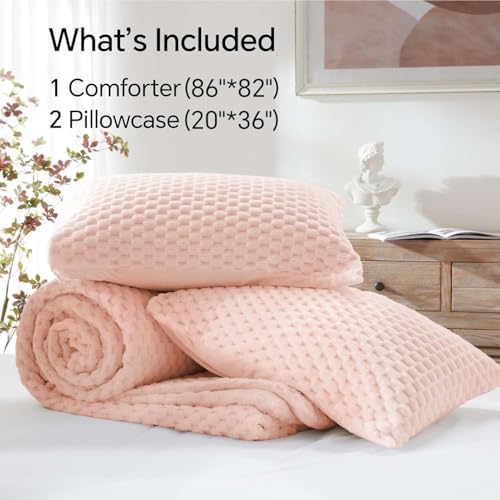BEDELITE Fluffy Full Size Comforter Set - Pink Fleece Soft Comforter for Ful Size Bed, Luxury Warm Bedding Set for Winter, Fuzzy Bed Set 3 Pieces (1 Comforter, 2 Pillowcases)