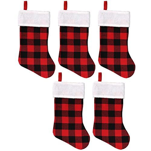 Iconikal Fabric 17-Inch Christmas Stocking, Red Buffalo Plaid, 5-Pack #TOP4