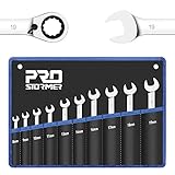 Prostormer Reversible Ratcheting Combination Wrench Set, 10-Piece 8-19mm Metric Box End and Open End
