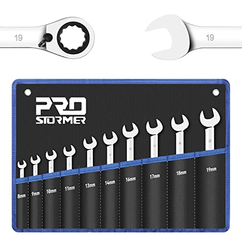 Prostormer Reversible Ratcheting Combination Wrench Set, 10-Piece 8-19Mm Metric Box End And Open End Spanner With Rolling Pouch, 72-Teeth, Cr-V Constructed #TOP7
