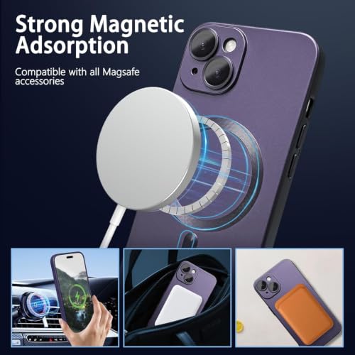 Image of DIZORO Magnetic Case for iPhone 15 Compatible with MagSafe Built-in Camera Lens Protector Slim Soft Silicone Bumper Shockproof Metallic Luster Back Cover Phone Case Deep Purple