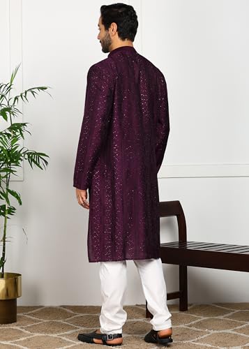 Image of Amazon Brand - Tavasya Men Maroon Self-Design Sequinned