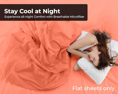 Image of Royale Linens 2 Pack Bulk Flat Sheet Set - Top Sheets - Soft 1800 Microfiber - Wrinkle & Stain Resistant - for Hotel, Massage Table, Hospital, Dorm - Full Flat Sheet Sold Separately (Full, Coral)