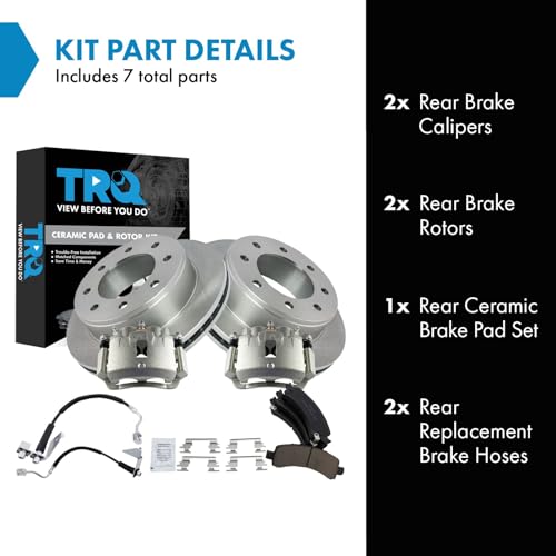 Image of TRQ Rear Brake Pad & Rotor Kit Ceramic Compatible with 2008-2017 Chevrolet Express 2500 2005-2017 Express 3500 GMC Savana 2500 Savana 3500