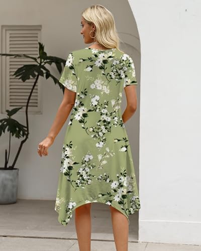 Image of COSSEN Women's 2026 Summer Midi Dress Crew Neck Short Sleeve Casual Tshirt Flowy Loose Sundress with Pockets