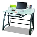 Safco Products Xpressions 47' Glass Top Computer Workstation Desk (Keyboard Tray 1940BL sold separately), Tempered Glass/Black Frame